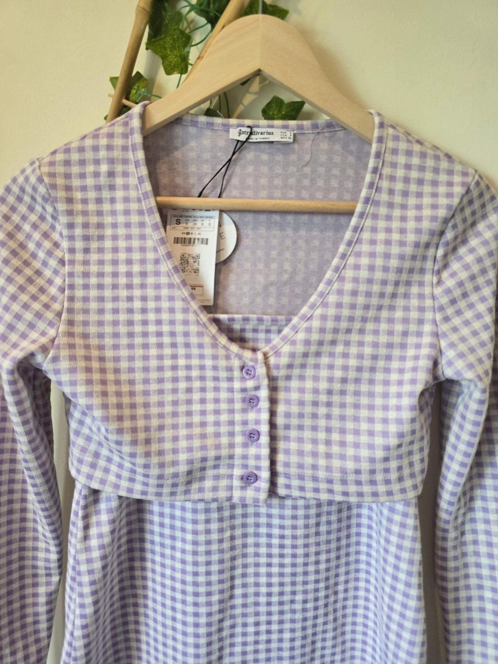 Conjunto de vestido e jaqueta de xadrez vichy lilás e branco de Stradivarius - Novo! – photo 2